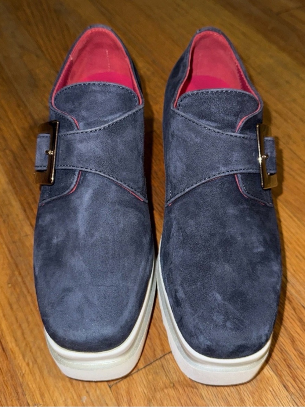 Marco Moreo Womens Navy Suede Slip-On Paltform Loafers Size 37.5
